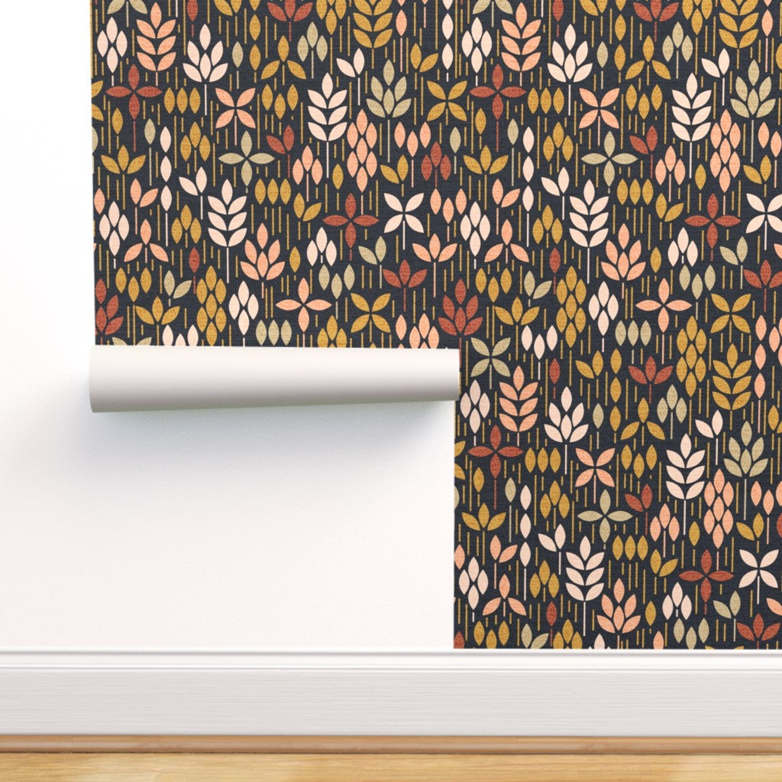 Scandi Floral Wallpaper Scandi Meadow Earthy by Dj-v Gray | Etsy