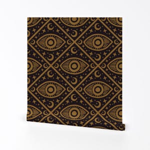 Evil Eye Removable Peel and Stick Wallpaper - Black Brown Moon Stars Celestial - Wall Art Wall Decor - 1920s Spiritualism by bagsbyapril