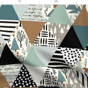 Woodland Fabric - Bear Forest Triangle Whole Cloth Quilt By Fernlesliestudio - Woodland Teal Cotton Fabric By The Yard With Spoonflower