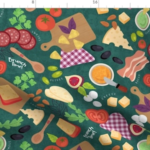 Food Fabric - Brunch Time! By Mil Papeles - Picnic Kitchen Green Food Cooking Apron Cheese Meat Cotton Fabric By The Yard With Spoonflower