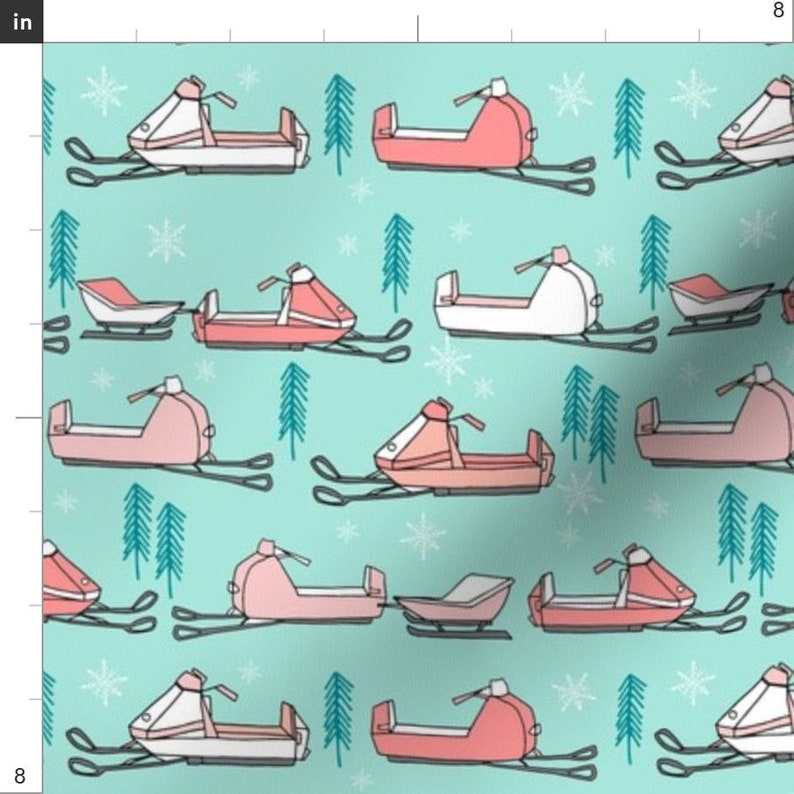 Snowmobiles Fabric Vintage Snowmobile Illustration Winter Etsy
