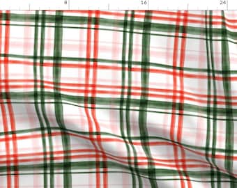 Red And Green Plaid Fabric - Christmas Watercolor Plaid (Pink) By Littlearrowdesign - Plaid Cotton Fabric By The Yard With Spoonflower