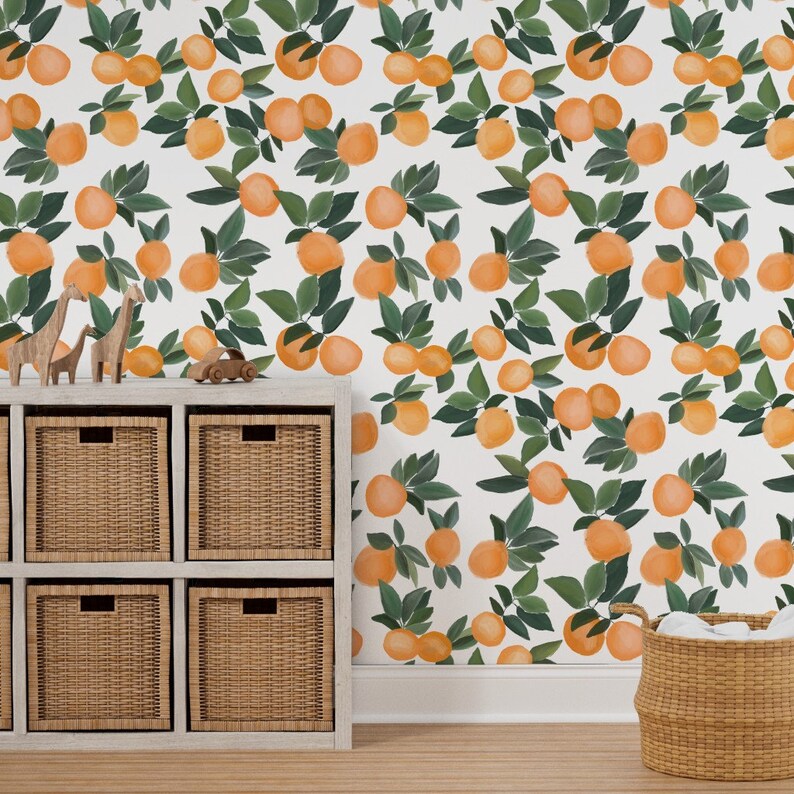 Orange Grove Wallpaper Oranges Scattered on White by - Etsy