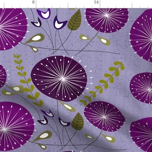 Abstract Modern Fabric - Purple Dandelion Clocks By Mid-Century - Mid-Century Modern Cotton Fabric By The Yard With Spoonflower