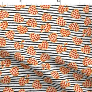 Pizza Love Fabric - Heart Shaped Pizza Valentines Day Black Stripes By Littlearrowdesign - Pizza Stripes Fabric With Spoonflower