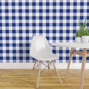 Gingham Wallpaper - Blue White Gingham 2" By Peacoquettedesigns - Blue Custom Printed Removable Self Adhesive Wallpaper Roll by Spoonflower
