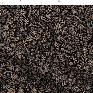 Cottagecore Floral Fabric - Harvest Flowers by shelbyallison - Botanical Small Floral Black Tan Brown Boho Fabric by the Yard by Spoonflower