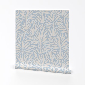 Abstract Palms Removable Peel and Stick Wallpaper - Blue White Coastal Trees Nursery - Wall Art Wall Decor - Palm Trees On Blue by evamatise