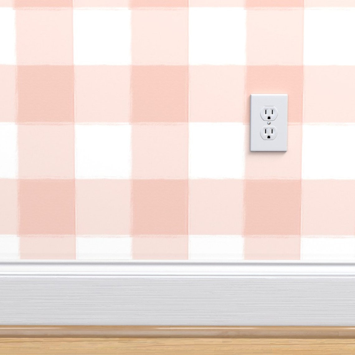 Blush Pink Check Wallpaper Large Pink Buffalo Check Gingham Etsy