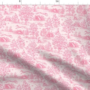 Greyhound Toile Fabric - Pink Greyhound Toile  by artbyjanewalker - Pink Landscape Toile De Jouy Pastoral Fabric by the Yard by Spoonflower