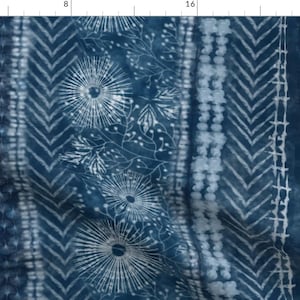 Shibori Blue Design Fabric - Shibori Kyokai By Honoluludesign - Shibori Acid Washed Tie Dye Cotton Fabric By The Yard With Spoonflower