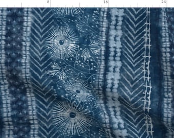 Shibori Blue Design Fabric - Shibori Kyokai By Honoluludesign - Shibori Acid Washed Tie Dye Cotton Fabric By The Yard With Spoonflower