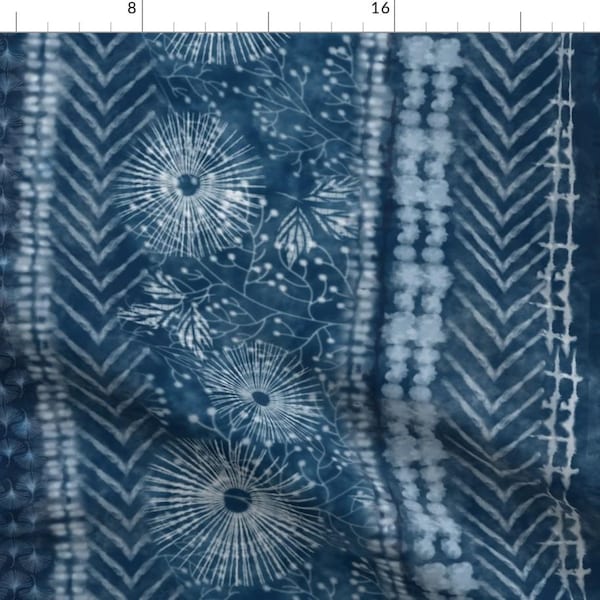 Shibori Blue Design Fabric - Shibori Kyokai By Honoluludesign - Shibori Acid Washed Tie Dye Cotton Fabric By The Yard With Spoonflower