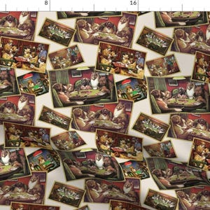 Dog Fabric - Dogs Playing Poker Card Games Gambling Puppy Bulldog Collie By Studiofibonacci - Cotton Fabric By The Yard With Spoonflower