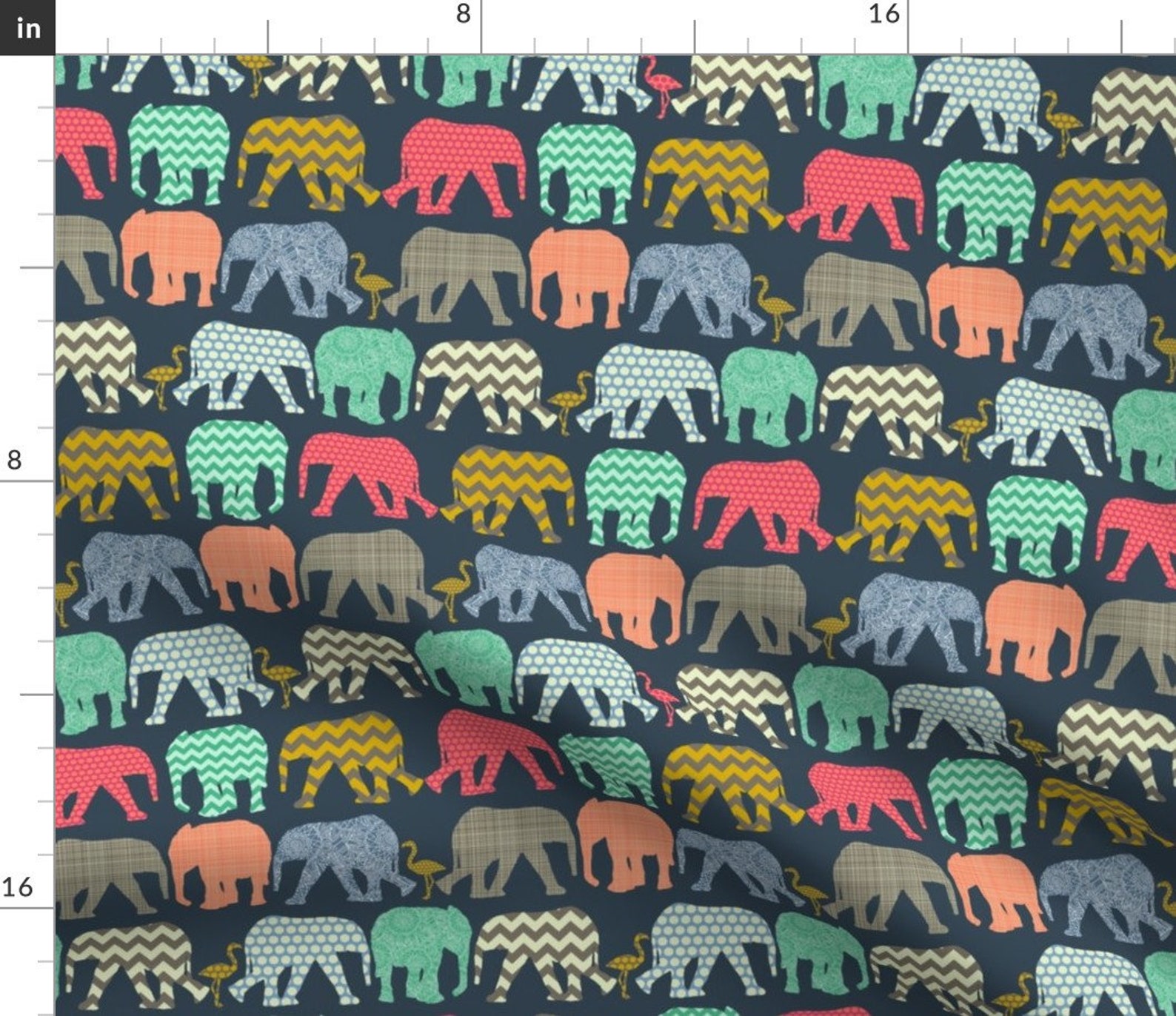 Elephant Fabric Tiny Baby Elephants and Flamingos by Scrummy Etsy