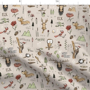 Woodland Fabric - Nature Study - With Elk! - Small By Mulberry Tree - Woodland Elk Fish Bear Bird Cotton Fabric By The Yard With Spoonflower