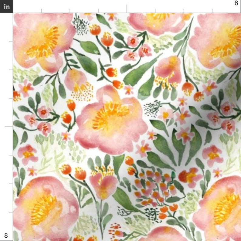 Pastel Watercolor Floral Fabric Elegant Tropical Watercolor Etsy