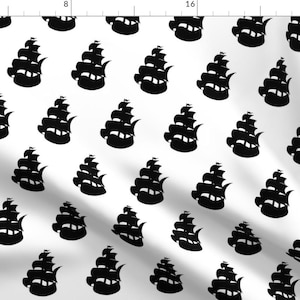 Black + White Pirate Ship Fabric - Pirate Ship Blk+Wht By Sugarpinedesign - Nautical Nursery Cotton Fabric By The Yard With Spoonflower