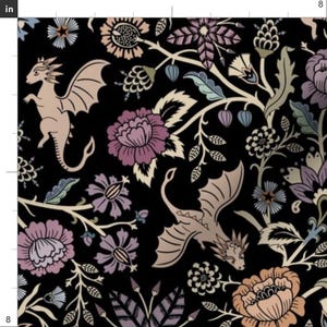 Fantasy Floral Fabric - Pollinator Dragons by misentangledvision - Fairy Tale Gothic Black Purple Fabric by the Yard by Spoonflower immagine 3