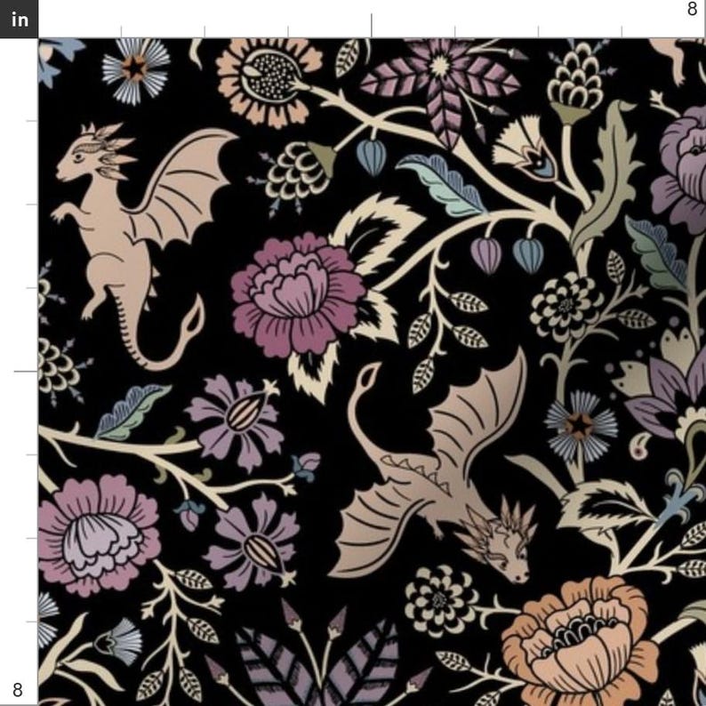 Fantasy Floral Fabric - Pollinator Dragons by misentangledvision - Fairy Tale Gothic Black Purple Fabric by the Yard by Spoonflower immagine 3