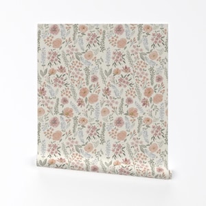 Blush Floral Removable Peel and Stick Wallpaper - Muted Colors Feminine - Wall Art Wall Decor - Consider The Wildflower by wildcomb_designs
