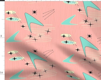 Mid Century Fabric - Atomic Boomerang Starburst - Pale Pink By Lillierioux - Modern Geometric Cotton Fabric By The Yard With Spoonflower