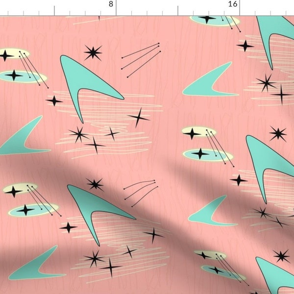 Mid Century Fabric - Atomic Boomerang Starburst - Pale Pink By Lillierioux - Modern Geometric Cotton Fabric By The Yard With Spoonflower