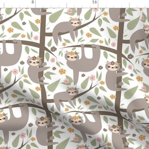 Pastel Sloths Fabric - Sloths Hanging On The Trees By Inotra - Sloths Animal Nursery Pattern Cotton Fabric By The Yard With Spoonflower