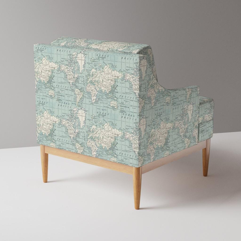 Vintage Maps Upholstery Fabric- Soft Blue and Cream Map by Aftermyart ...