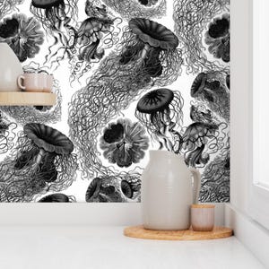 Sea Wallpaper - Jellyfish ~ Black White Swarm By Peacoquettedesigns - Custom Printed Removable Self Adhesive Wallpaper Roll by Spoonflower image 7