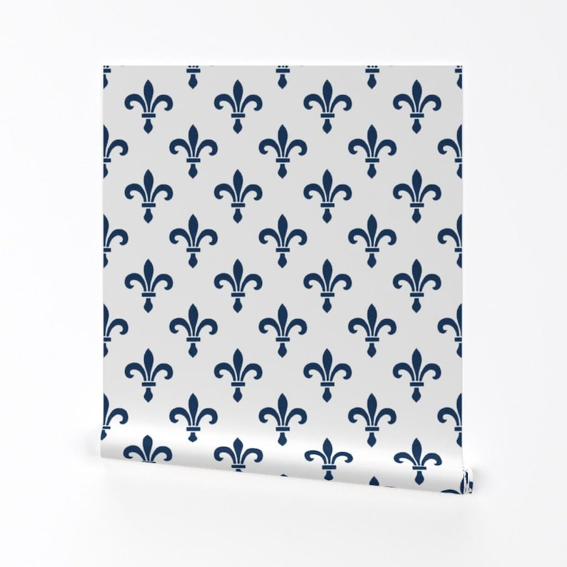 Gothic Wallpaper - Fleur De Lys Blue And White By Peacoquettedesigns - Custom Printed Removable Self Adhesive Wallpaper Roll by Spoonflower image 2