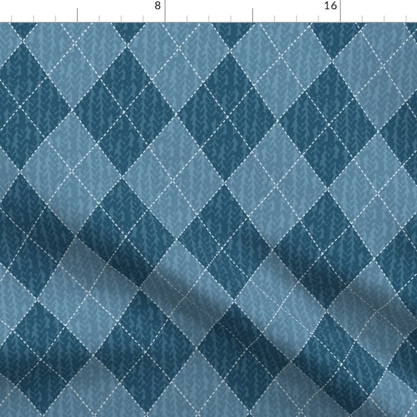 Blue Argyle Print Fabric - Bandana Dogs By Heidi-Abeline - Faux Woven Look Blue Shades Cotton Fabric By The Yard With Spoonflower