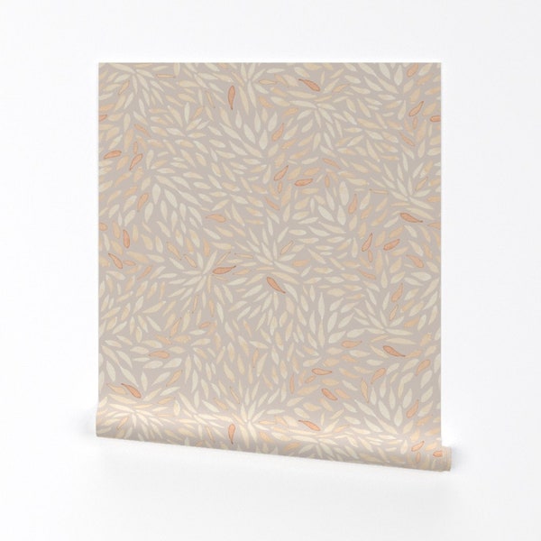 Neutral Floral Wallpaper - Dahlia On Taupe by oneandonlypaper - Flower Petals Peach Cream Removable Peel and Stick Wallpaper by Spoonflower