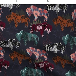 Multicolor Fabric - Patchwork Bison by prairie_folk_mama -  Bison Wild West Wildlife Plains Floral Boho Fabric by the Yard by Spoonflower