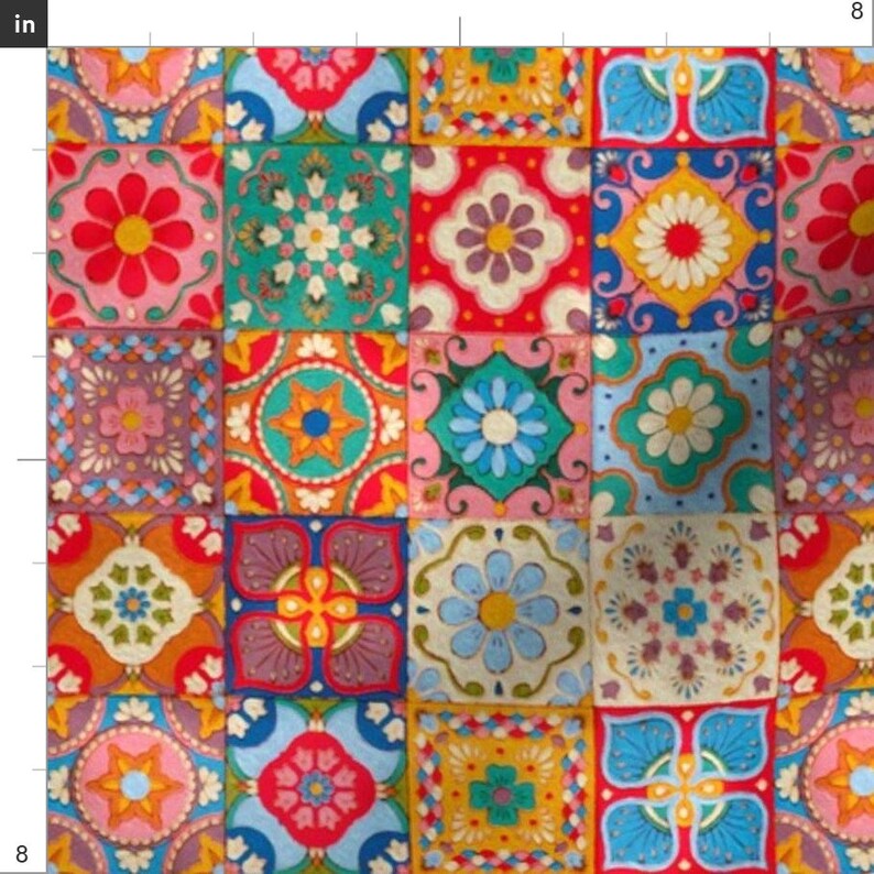 Spanish Tiles Fabric Viva España by Cassiopee Traditional Etsy