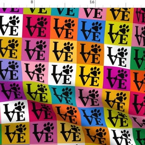 Love Fabric - Dog Paws Pop Art By Mariafaithgarcia - Pop Art Dog Cat Love Paws Valentine&#39;s Day Cotton Fabric By The Yard With Spoonflower