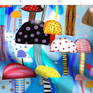 Abstract Mushrooms Fabric - Mushrooms Fabric - Blue Gradient By Rupydetequila - Mushrooms Cotton Fabric By The Yard With Spoonflower