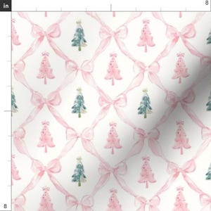 Cottagecore Fabric - Coquette Christmas Trees by gentleechoes - Christmas Bows Pink And Green Preppy Mini Fabric by the Yard by Spoonflower image 3