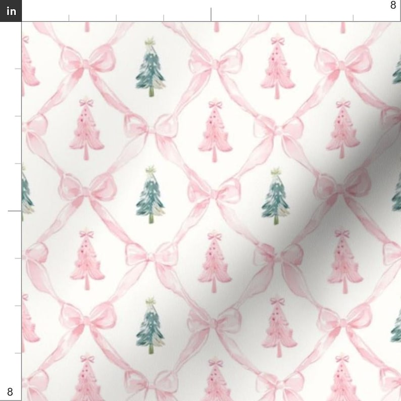 Cottagecore Fabric - Coquette Christmas Trees by gentleechoes - Christmas Bows Pink And Green Preppy Mini Fabric by the Yard by Spoonflower image 3