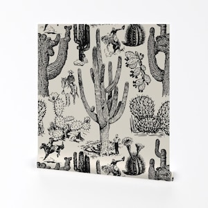 Southwestern Removable Peel and Stick Wallpaper - Toile Cactus Rodeo Desert - Wall Art Wall Decor - Western Cactoile  by yesterdaycollection