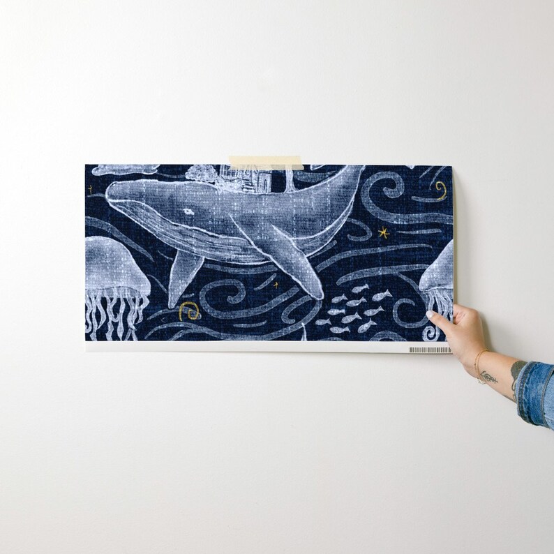 Whimsical Wallpaper - Undersea Nights by jenkb - Sky Nautical Ocean Jellyfish Whale Removable Peel and Stick Wallpaper by Spoonflower image 9