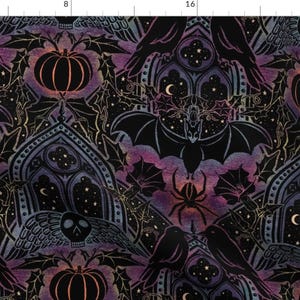 Raven Fabric - Dark Gothic Large Scale by byre_wilde - Damask Spooky Bat Witch Skull Pumpkin Crescent Moon Fabric by the Yard by Spoonflower
