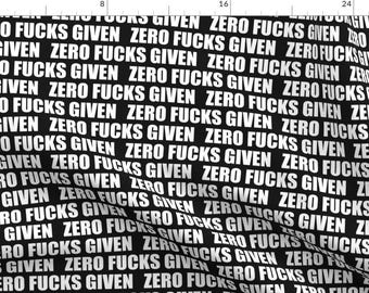 Profanity Fabric - Zero Fs Given By La Bricoleuse - Profanity Curse Words Text Black And White Cotton Fabric By The Yard With Spoonflower