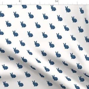 Rabbit Fabric - Navy Blue Bunnies by Mint Peony - Bunny Rabbit Easter Woodland Creature Cute Cotton Fabric by the Yard with Spoonflower