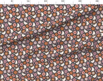 Retro Extra Wide Sateen Fabric Y2k Spooky Novelty Trick Or Treat Boho Flowers Fabric By The Yard Halloween Floral Ghosts by camilaprints