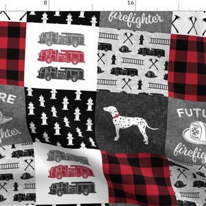 Firefighter Quilt Panel Fabric - Wholecloth Red And Black Firefighter By Littlearrowdesign- Quilt Cotton Fabric By The Yard With Spoonflower