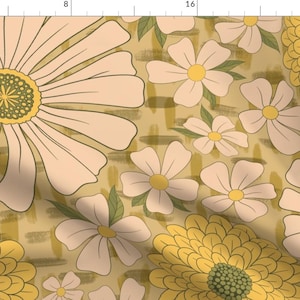 Floral Fabric - Retro Ditsy Floral by babyloafs - Flower Retro 60s Sixties 70s Seventies Botanical Daisies Fabric by the Yard by Spoonflower