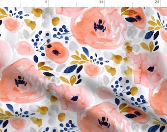 Watercolor Floral Fabric - Genevieve Floral By Crystal Walen- Floral Flowers Watercolor Pink Blue Cotton Fabric By The Yard With Spoonflower