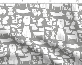 Dogs Fabric - Dogs Grey By Laurawrightstudio - Cute Dog Puppys Pets Animals  Cotton Fabric By The Yard With Spoonflower