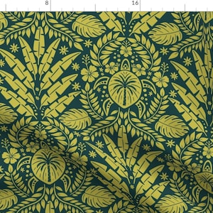 Hawaiian Damask Fabric - Large Scale Tropical By Carysmula - Palm Trees Sea Turtles Pineapples Cotton Fabric By The Yard With Spoonflower